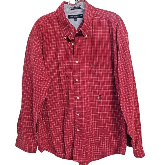 Tommy Hilfiger Striped Button Up Shirt Red Men's XL Long Sleeve Retro Preppy‎ - Picture 3 of 8